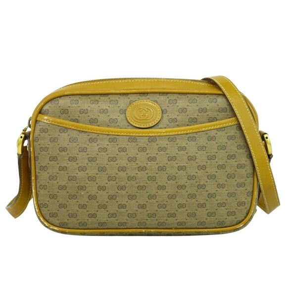 GUCCI Micro GG Canvas Shoulder Crossbody Bag Brown Gold - Picture 1 of 10